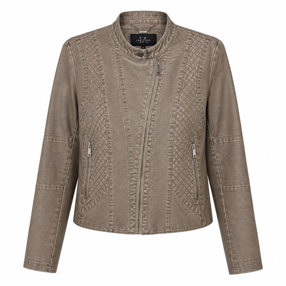 LA Coalition Quiet Luxury Moto Jacket Women Large Vegan Leather Cool Minimalist